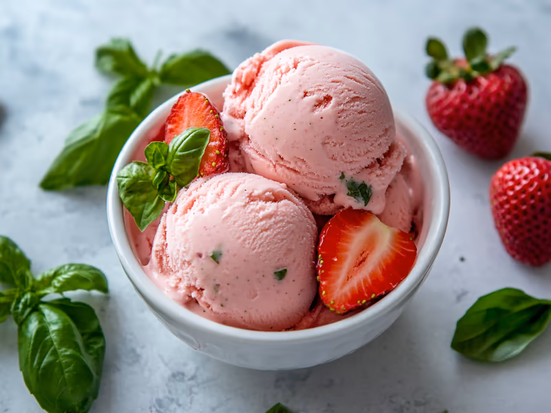 Strawberry Basil Cream Ice Cream - Ninja Creami Recipe