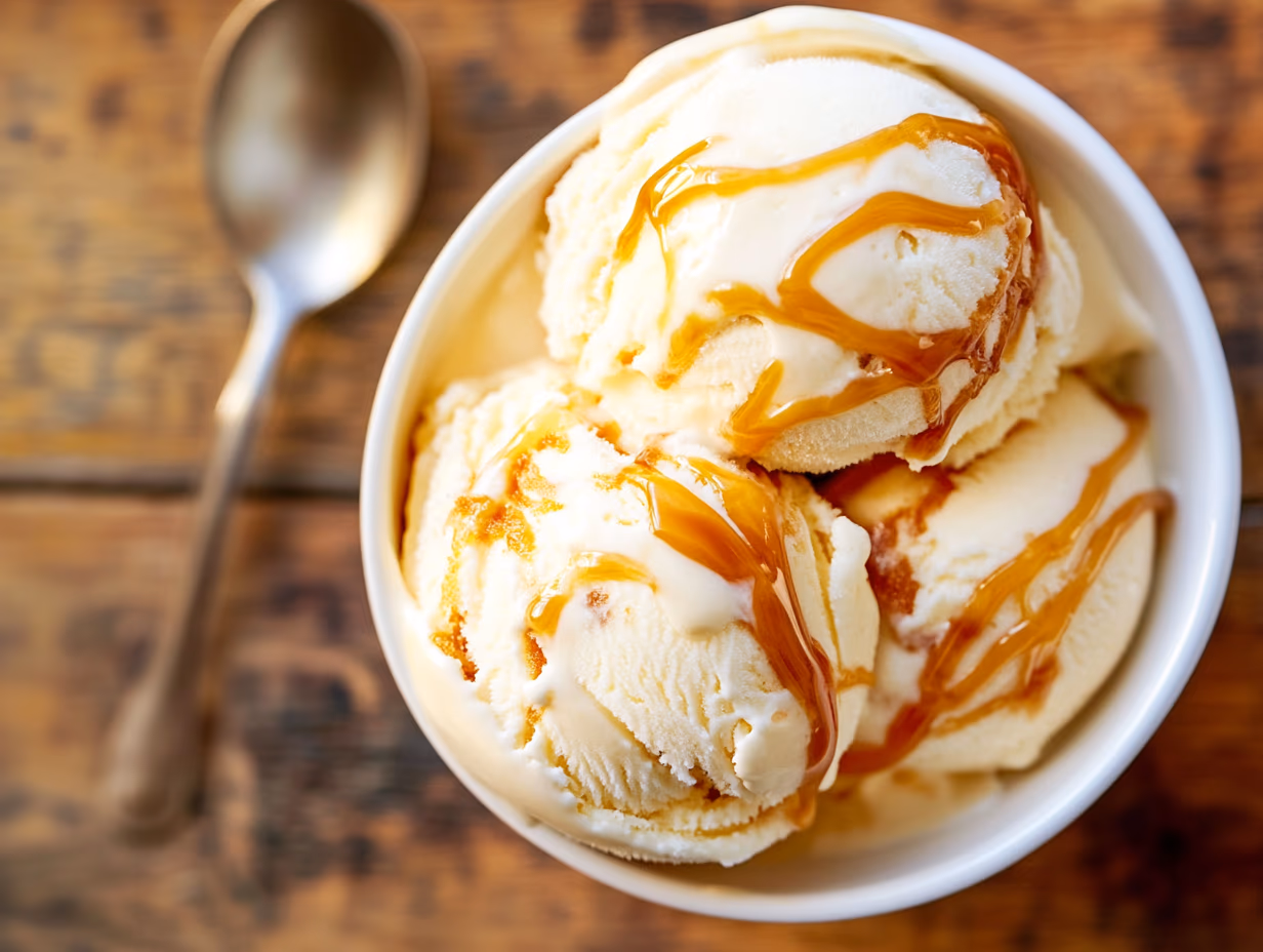 Helado Proteico de Vainilla con Caramelo
